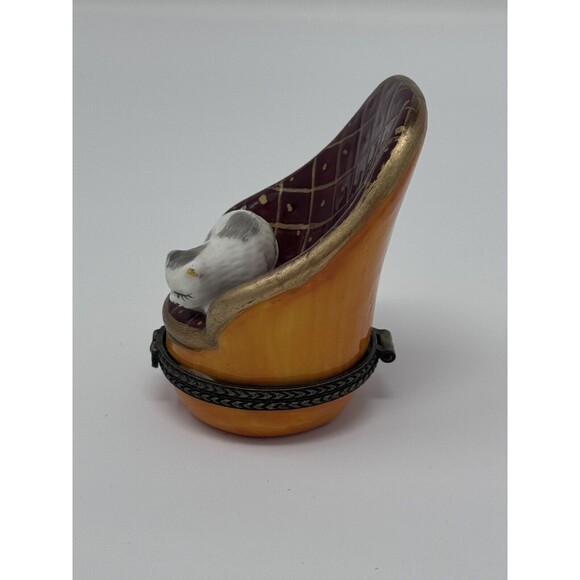 Sleeping Cat Kitten in Chair Trinket Jewelry Box 3” Red Orange - Picture 2 of 7